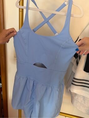 Sky Blue Athletic Romper with Crisscross Back - Pants store